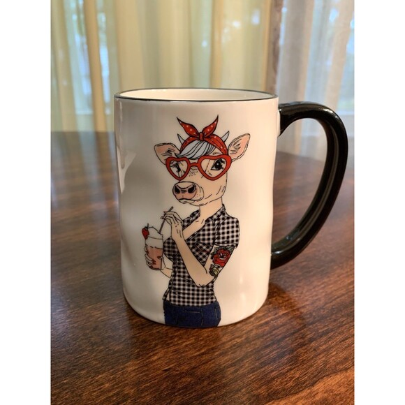 Signature Housewares Coffee Mug Hipster Cow Bandana Glasses Milkshake Quirky Cup - Picture 1 of 8